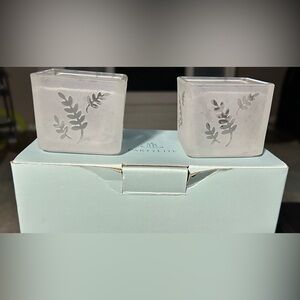 NEW PartyLite Frosted Leaf Candle Holders